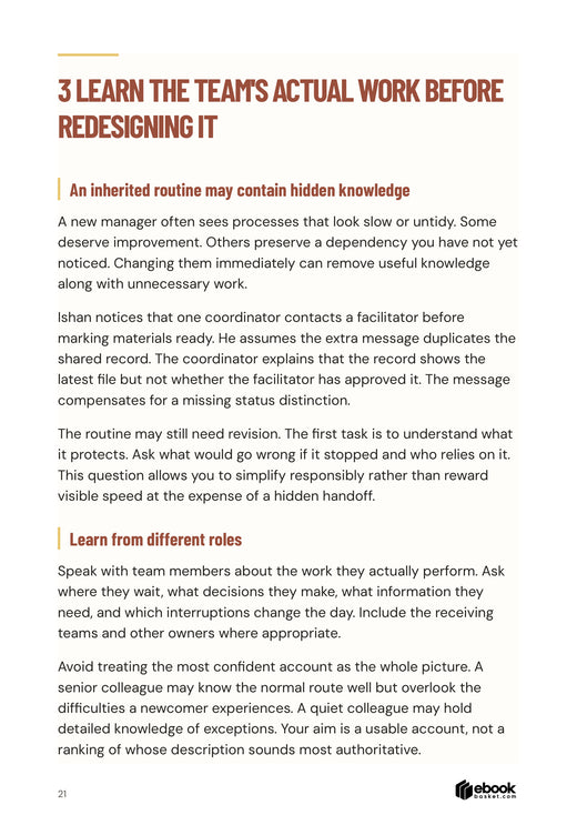 Make Your First Management Role Work: An inherited facilitator-approval routine reveals hidden work before a new manager redesigns it.