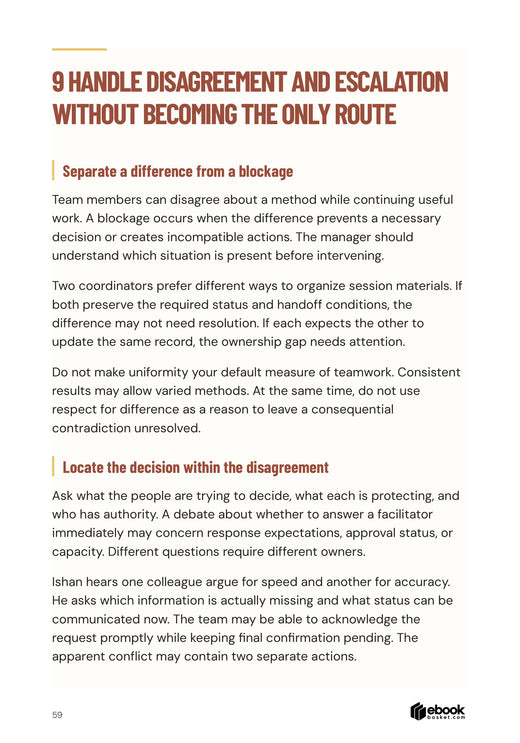 Make Your First Management Role Work: A concrete coordinator disagreement separates method preference, blockage and decision ownership.