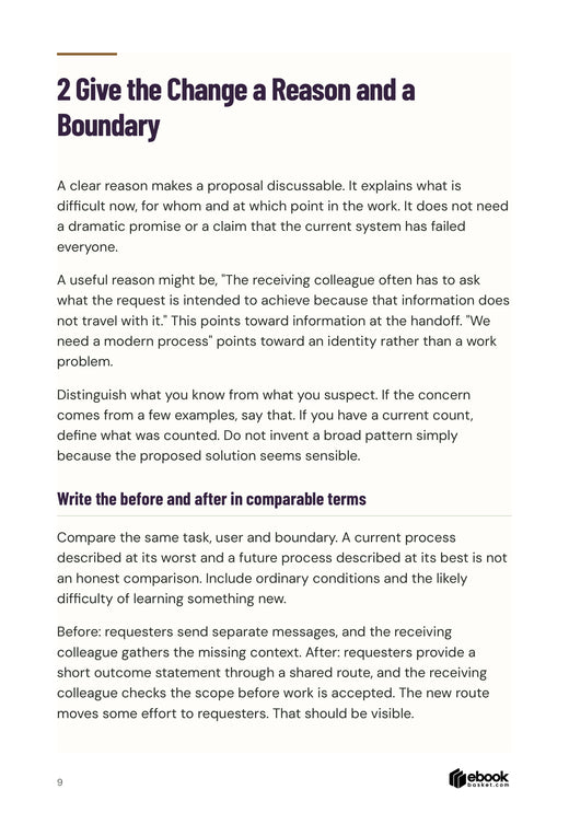 Lead Change People Can Use: Explaining the reason and practical boundary of a proposed change