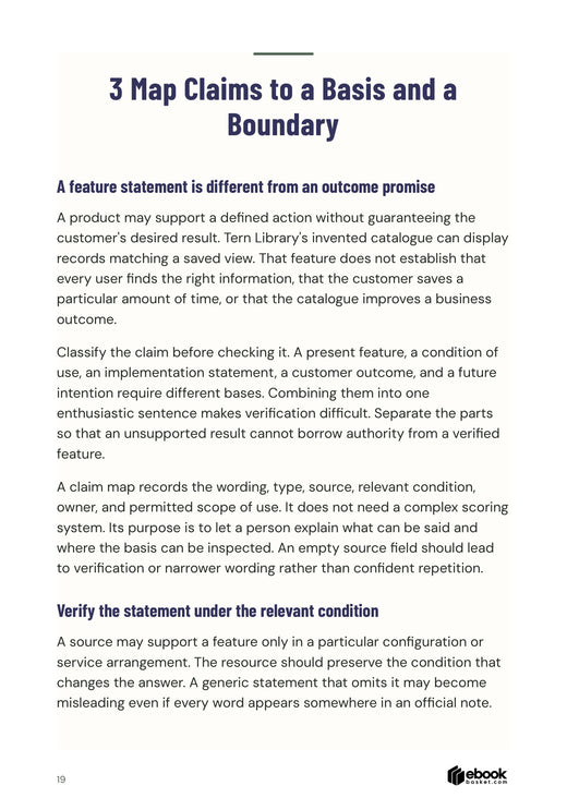 Design for Sales Readiness: Mapping product claims to their basis and conditions