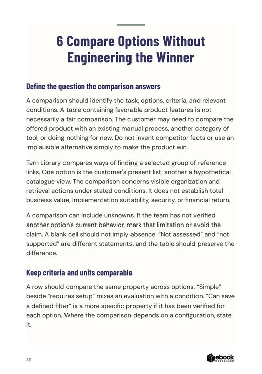 Design for Sales Readiness: Comparing options with matching questions and fair criteria