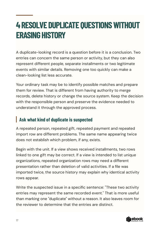 Treat duplicate-looking entries as questions for review