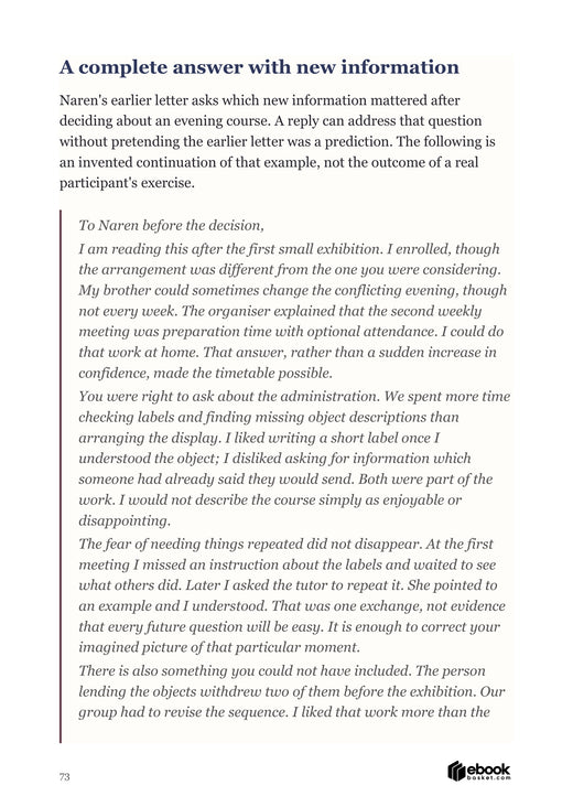 A Letter to Your Future: actual page73, Naren’s later-response excerpt.