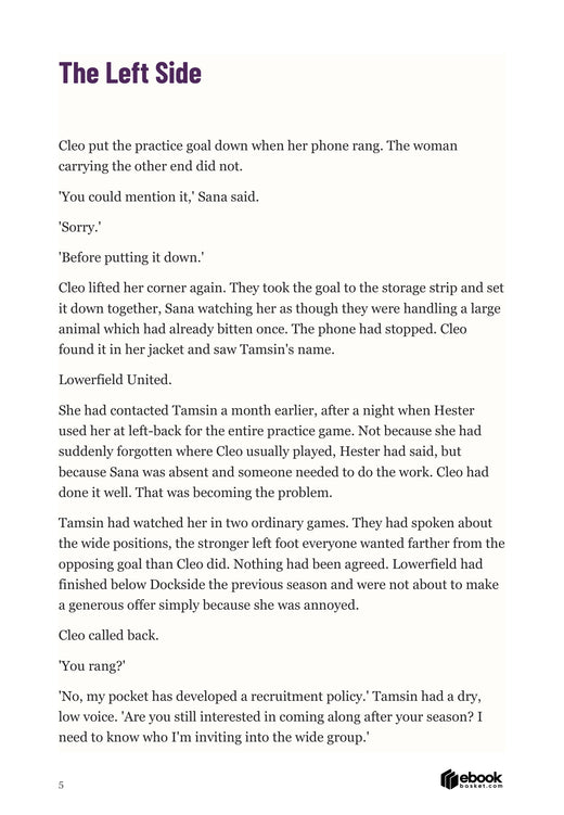 Opening page of Fierce on the Touchline, introducing Cleo and the football invitation