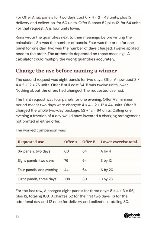 Actual page comparing panel-hire prices for different quantities and durations