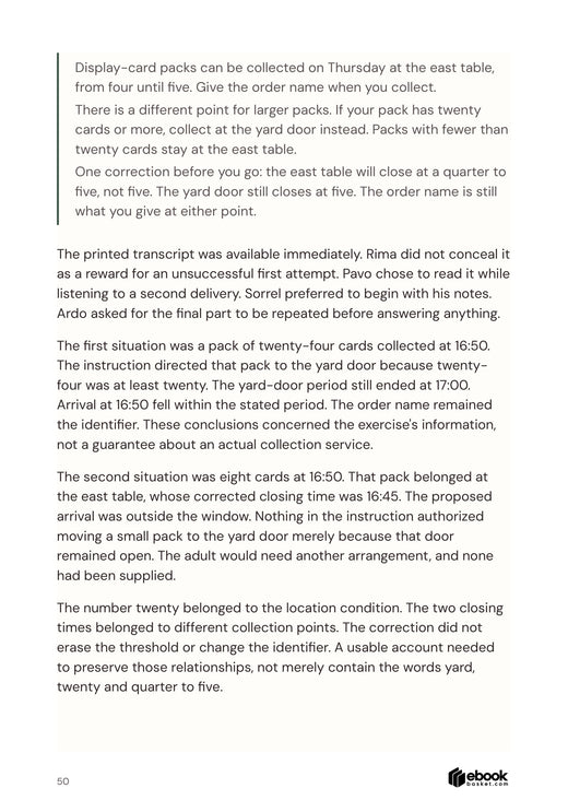Actual page with a spoken collection instruction and two worked interpretations