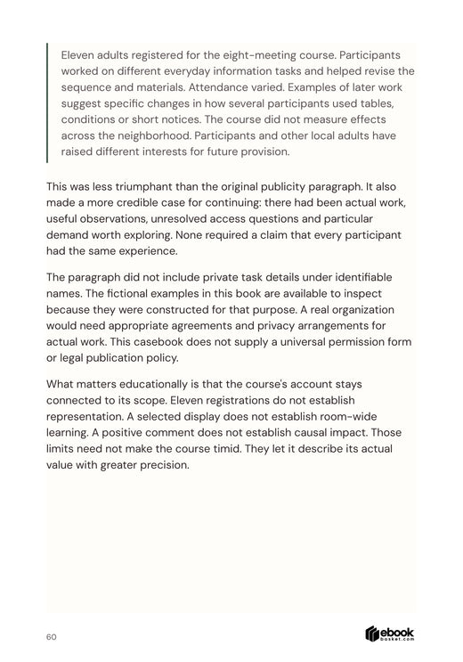 Actual page showing an honest course description and its evidence limits