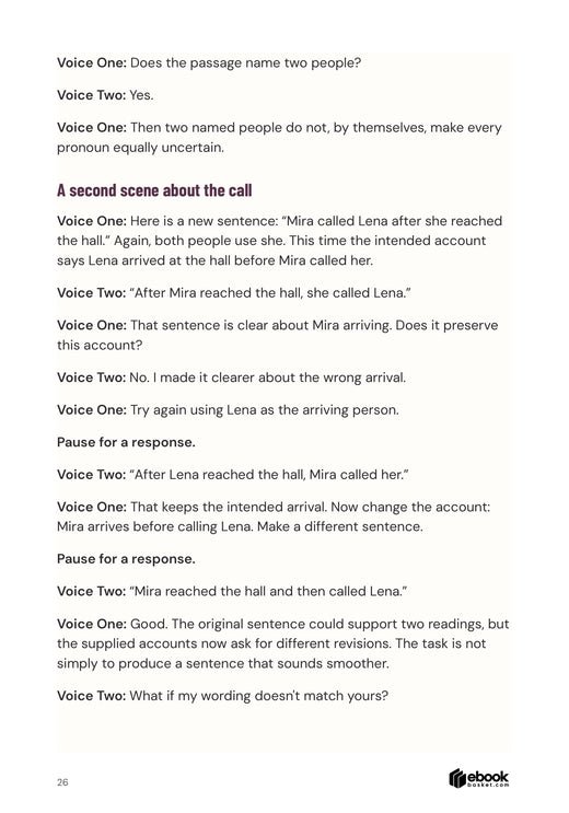 A spoken lesson script comparing two intended arrival meanings