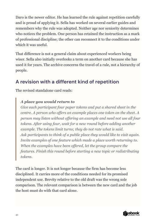 A revised standalone activity card in an invented editorial archive