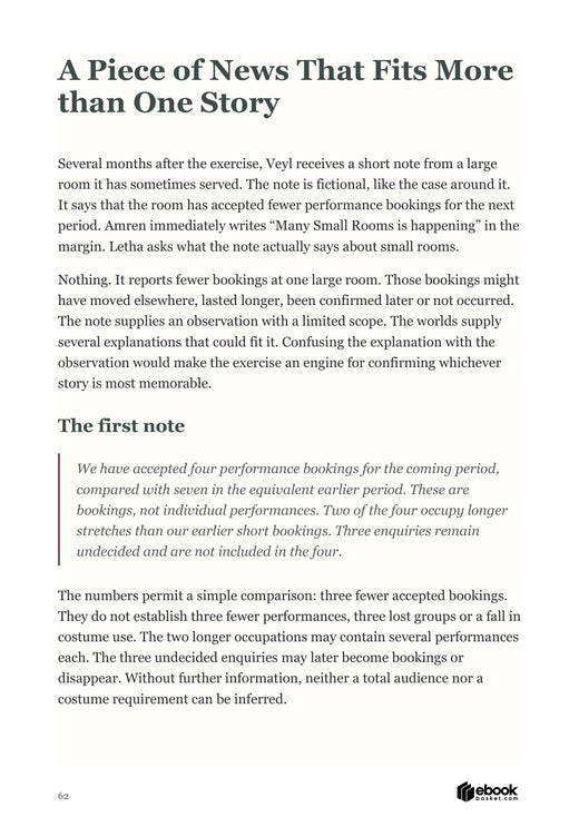 Fictional booking note and competing explanations in scenario planning