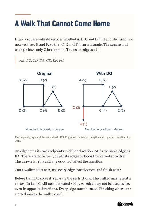 Mathematical Thinking in Practice: Exact graph and changed-degree variant accompany the walking problem.