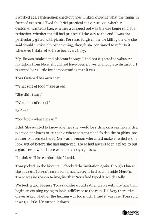 Drena describes her garden-shop work and the awkward anticipation of a supper invitation.