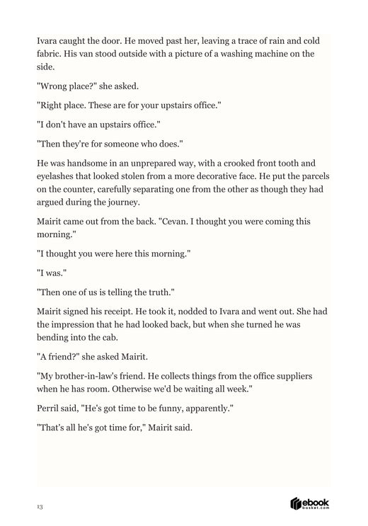 Actual interior page showing Ivara meeting Cevan at the linen store