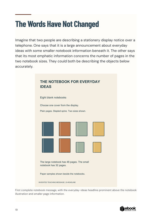 An original everyday-ideas notice shows eight notebooks and two stated page counts