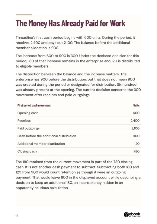 A hypothetical Threadline cash account and explanation of why retaining money is not another expense