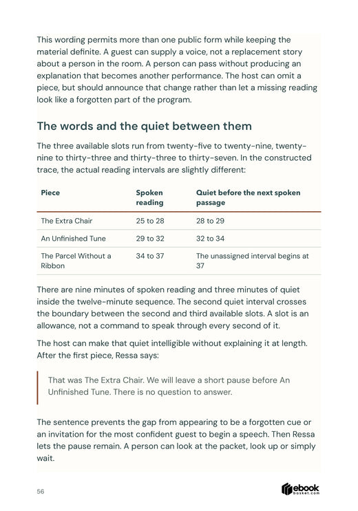 Reading intervals and quiet pauses for three original miniature readings