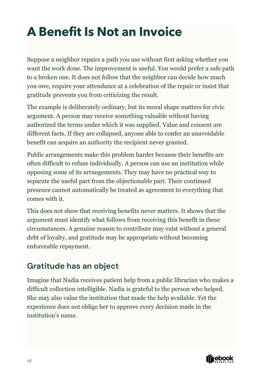 A Benefit Is Not an Invoice explains an unrequested path repair and gratitude toward a helpful librarian.