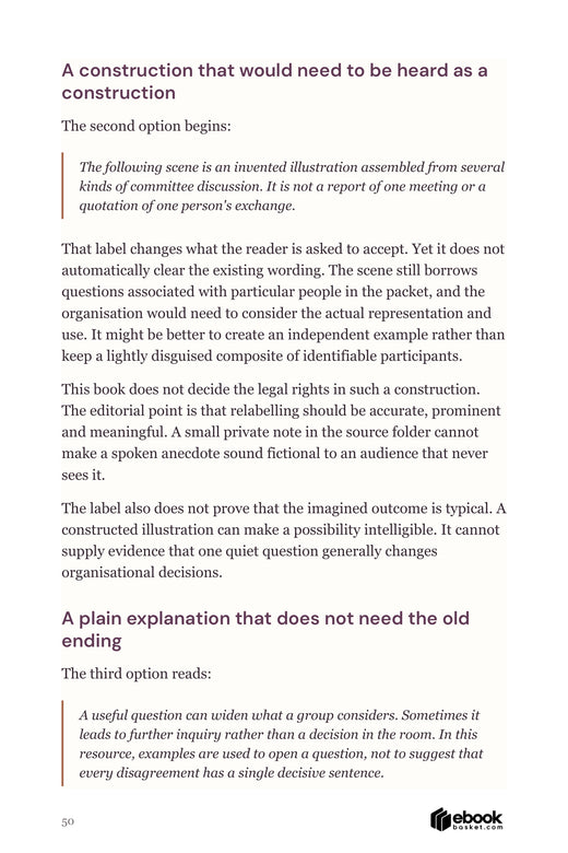 Interior comparison of labelling a constructed scene and replacing it with a plain explanation after reviewing an inherited story