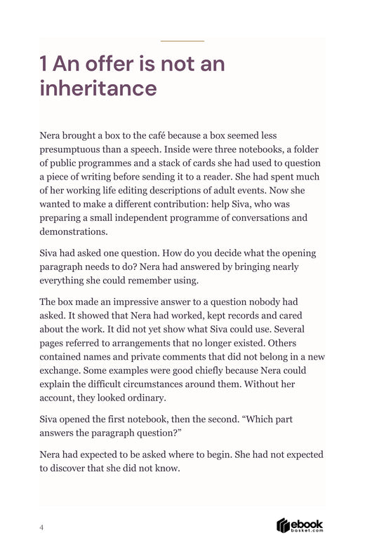 Opening scene about an experienced contributor offering notebooks to someone who needs one useful answer.