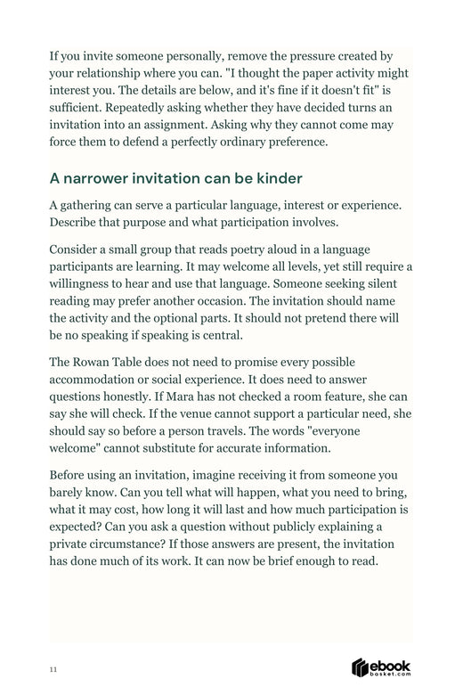 The Shared Vibe interior page about inviting someone without pressure and describing a gathering honestly.