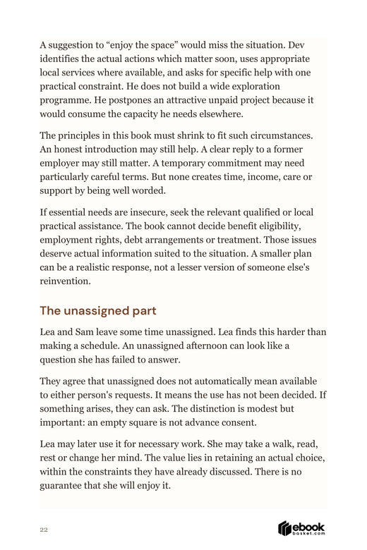 Interior page discussing limited room between roles and why an empty calendar square is not advance consent.