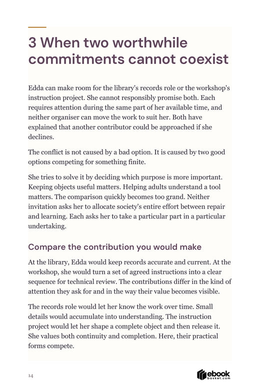 Interior page comparing Edda’s library records role and workshop instruction project.