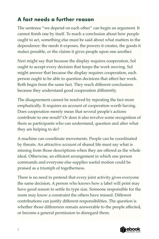 Live Together interior page explaining why dependence needs a further moral reason.
