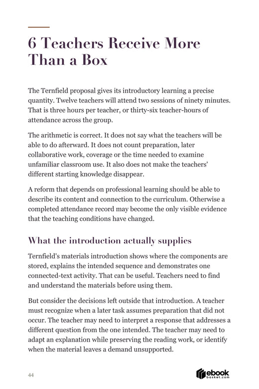 A New Reading System preview: Teachers Receive More Than a Box, explaining material delivery and teacher learning.