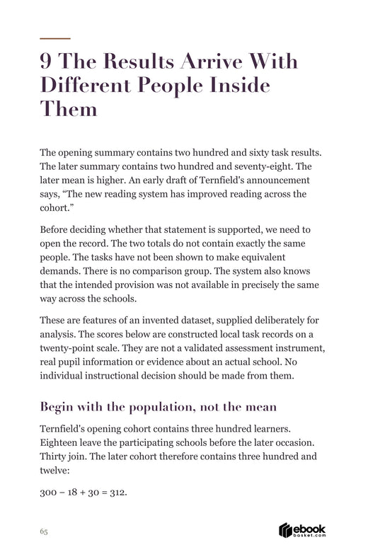 A New Reading System preview: a fictional school cohort changes from 300 to 312 learners as results are compared.