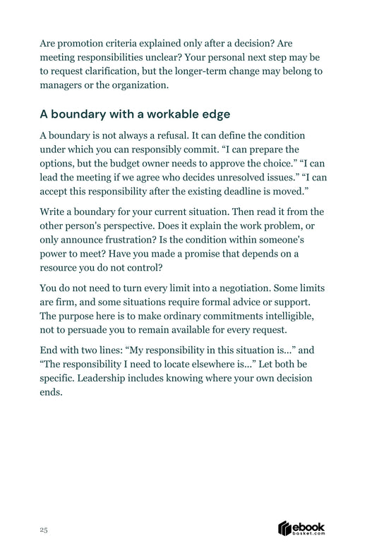 Leadership journal sample explaining workable boundaries and distinguishing personal from organizational responsibility.