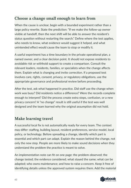 Interior page explaining how to choose a small, bounded service improvement experiment.