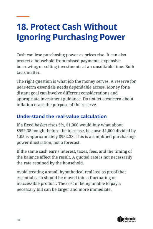 Spend Smarter When Prices Rise — actual PDF page 58: 18. Protect Cash Without Ignoring Purchasing Power