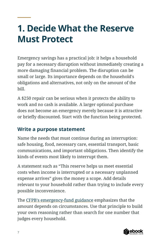 The Financial Safety Net Blueprint — actual PDF page 7: 1. Decide What the Reserve Must Protect