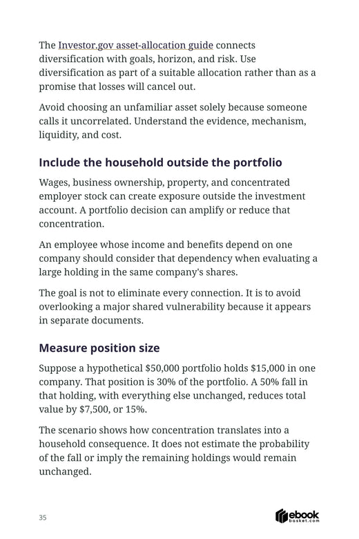 The Calm Investor Advantage — actual PDF page 35: The Investor.gov asset-allocation guide connects diversification with goals, horizon, and risk. Use