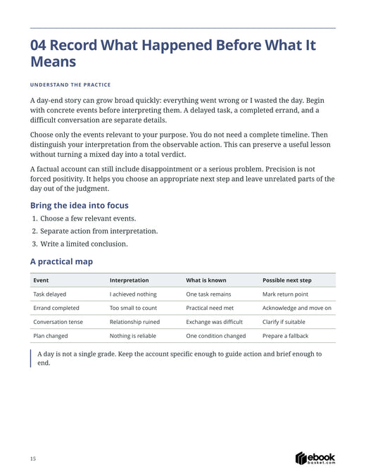 The Before Bed Mindset Ritual — actual PDF page 15: 04 Record What Happened Before What It Means