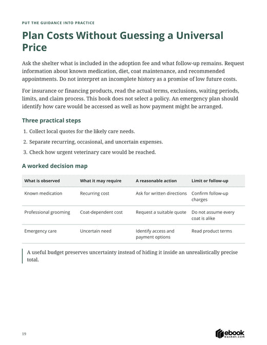 The Dog Adoption Matchmaker — actual PDF page 19: Plan Costs Without Guessing a Universal Price