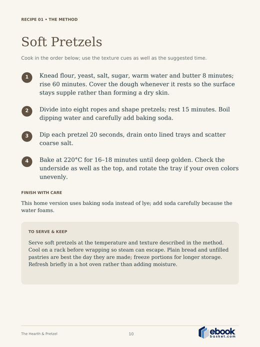 The Hearth & Pretzel: A Taste of Germany — actual PDF page 10: Soft Pretzels — RECIPE 01 • THE METHOD