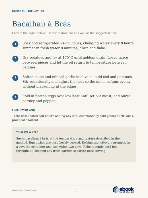 The Atlantic Olive Table: A Taste of Portugal — actual PDF page 10: Bacalhau à Brás — RECIPE 01 • THE METHOD