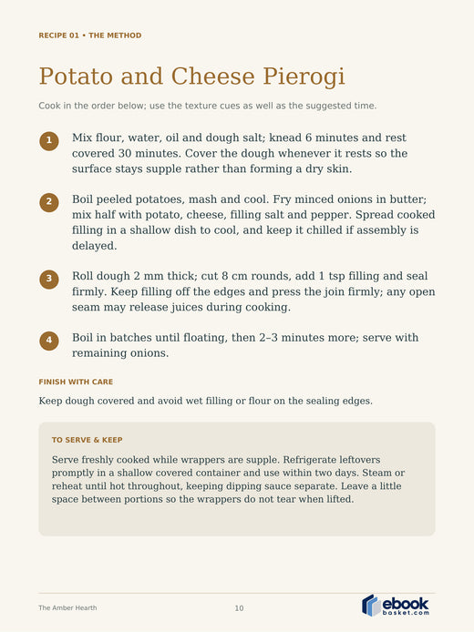 The Amber Hearth: A Taste of Poland — actual PDF page 10: Potato and Cheese Pierogi — RECIPE 01 • THE METHOD
