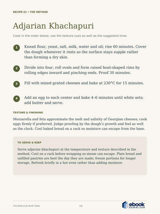 The Walnut & Herb Table: A Taste of Georgia — actual PDF page 10: Adjarian Khachapuri — RECIPE 01 • THE METHOD